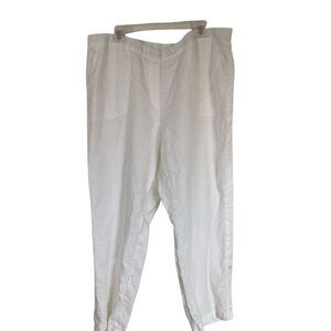 PureJill Womens Pull On Linen Pants‎ White 3X Roll Cuff Option Classic Coastal
